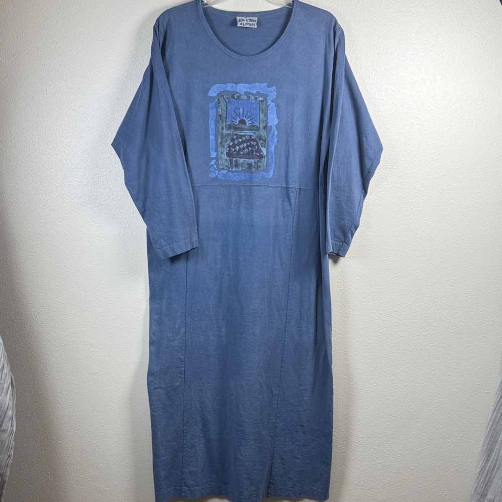 Vtg‎ LIZ & JANE Midi Shirt Dress S/M Xtra Wide  Modest Mottled Cotton USA Flaws